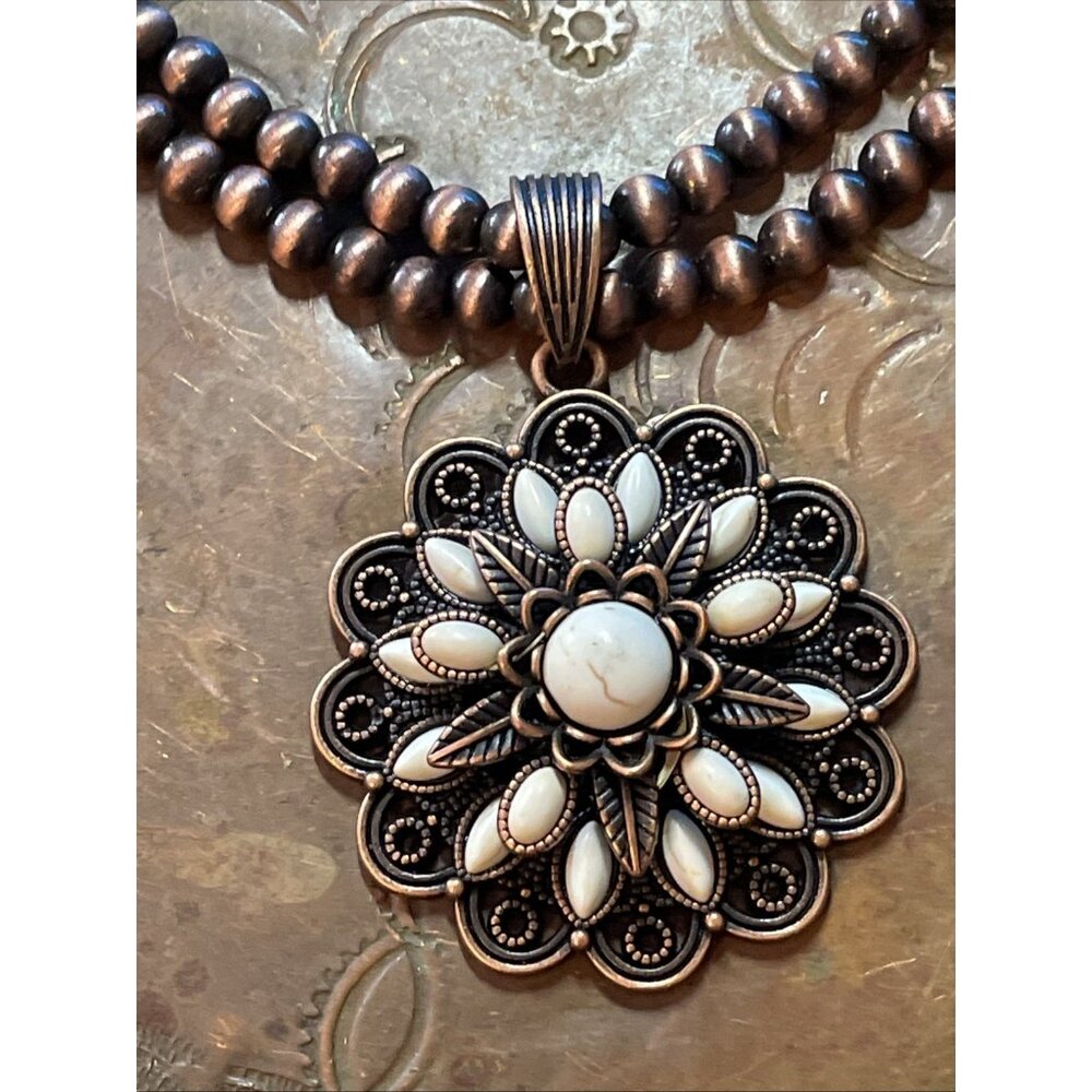 Rose Western Star Copper White Fall Necklace Earring Bracelet Ring SET Southwest - Picture 8 of 16